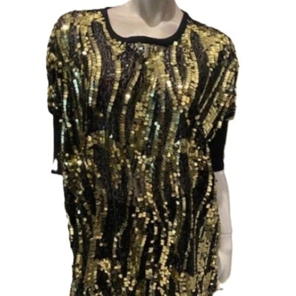 Joan Boyce Sparkling Gold & Black Sequin Top w/Ribbed Trim Sleeves SMALL NWT $99 - Picture 12 of 12